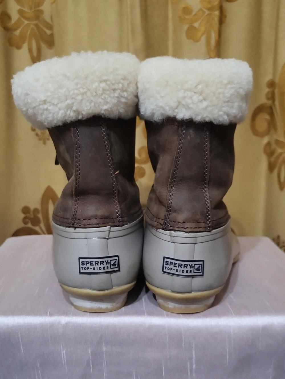 Sperry Brown Leather and Gray Duck Boots with Wool Lining